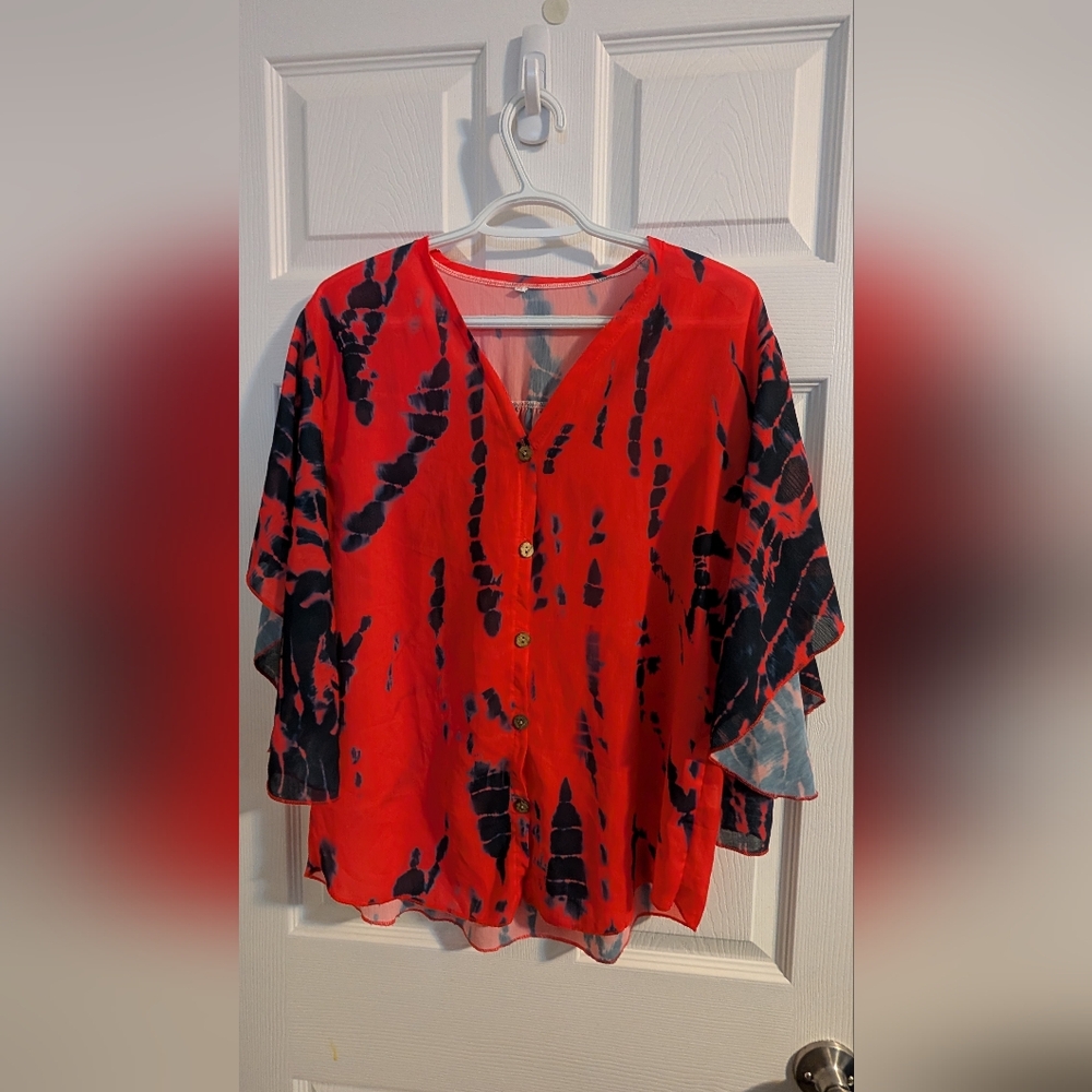 Coral + Black Tie-Dye Women's Top
